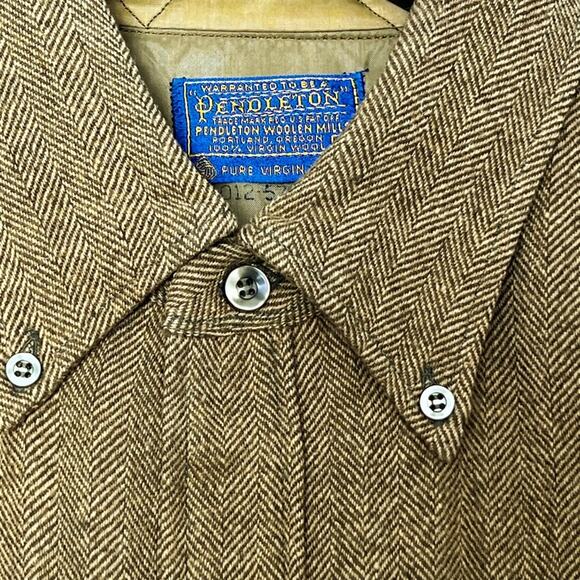 Vintage 1960s Pendleton Wool Button Down Shirt Mustard Brown Mens M - Picture 3 of 9